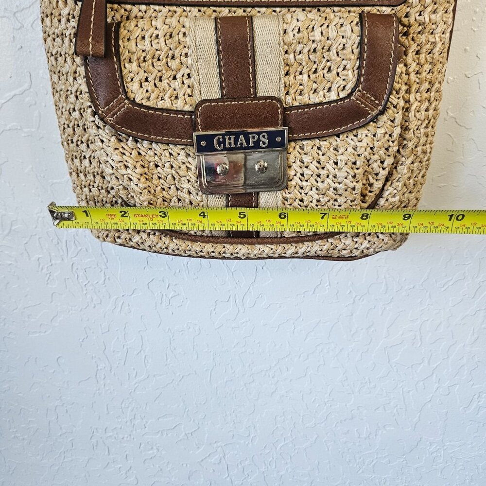 Chaps Straw & Faux Leather Crossbody Bag satchel purse Boho Cottage core Hippie - Picture 11 of 16